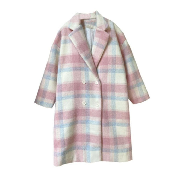 Carlota | Women's wool blend coat with pastel checks and double-breasted buttons