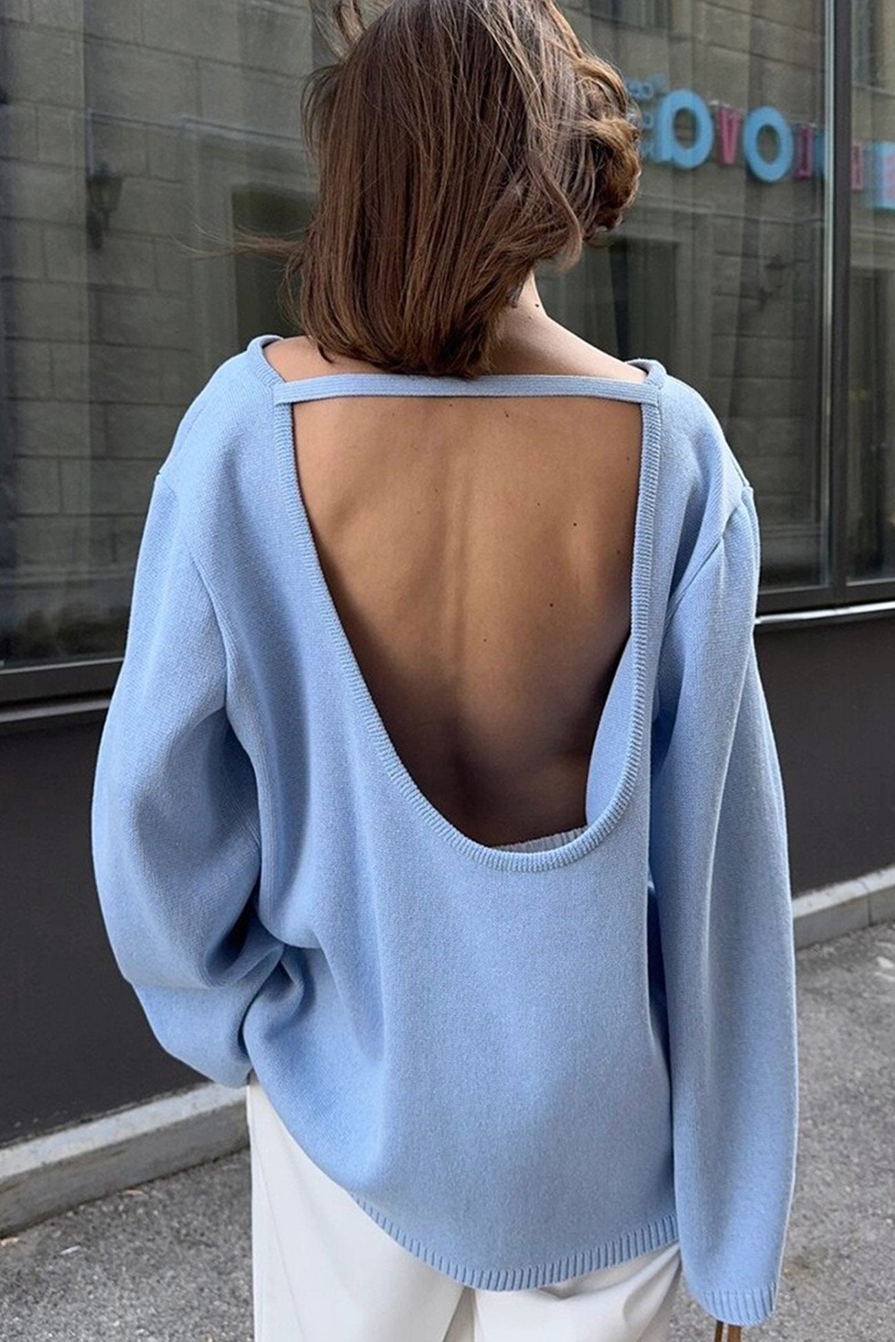 Elena® | Crew Neck Backless Cotton Sweater