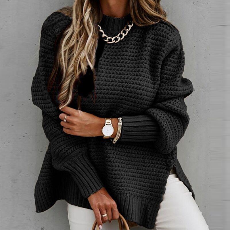 Ava® | Knitted sweater with side slit and drawstring