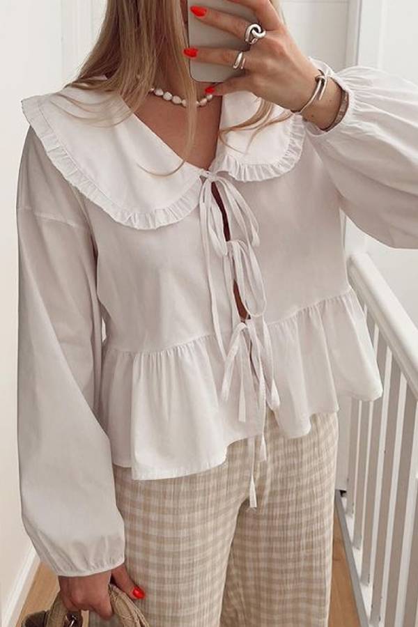 Brenda® | Solid color long sleeve lace up cardigan shirt