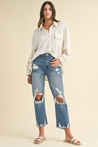 Anya® | Cropped jeans in a used look with a raw hem