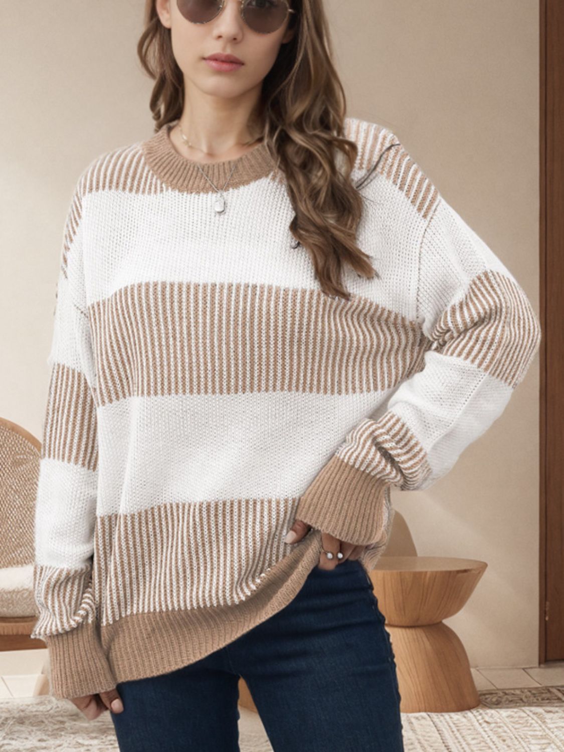 Beata® | Striped long-sleeved sweater with a crew neck