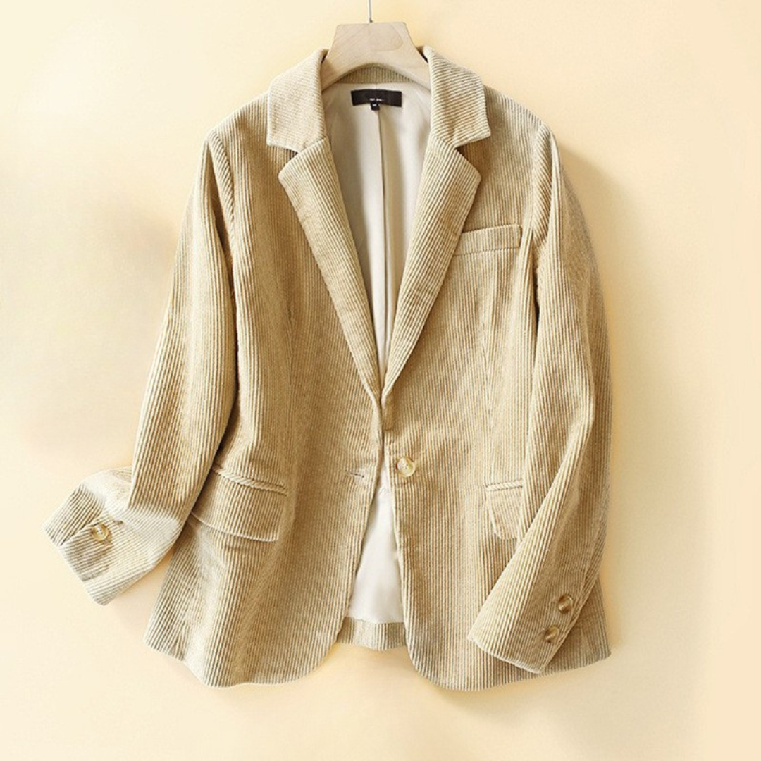 Women’s Blazer – Tailored Fit – Corduroy Textured – Single Button – Notched Lapel