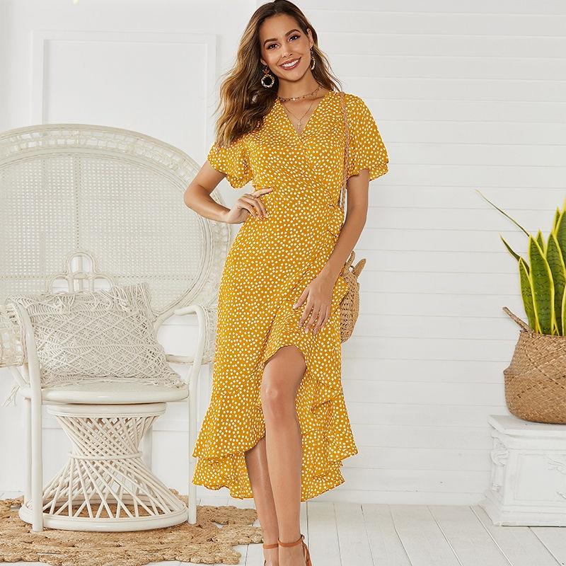 Bella® | Women's long summer chiffon dress with ruffled boho floral print