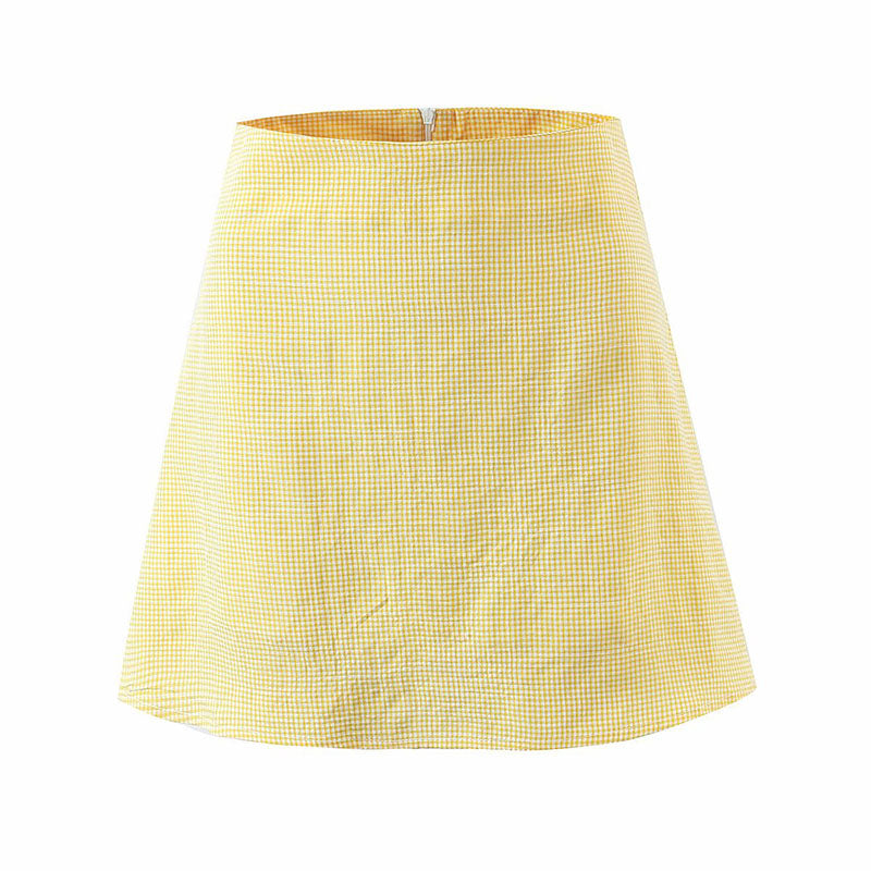 Calypso® | Yellow summer tank top and high waist short skirt set for women