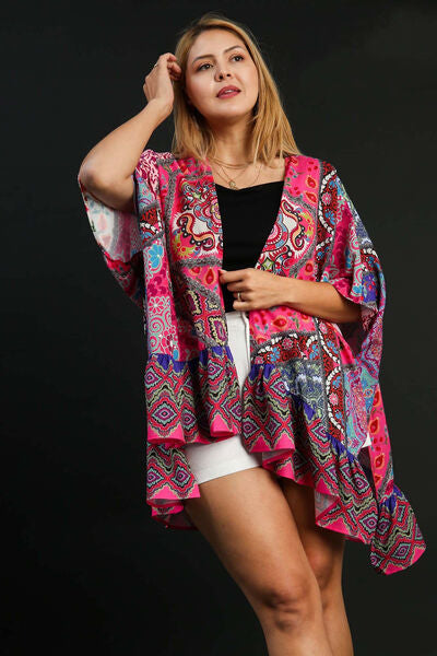 Elizabeth® | Full size, mixed print, ruffle hem, open front, plus size