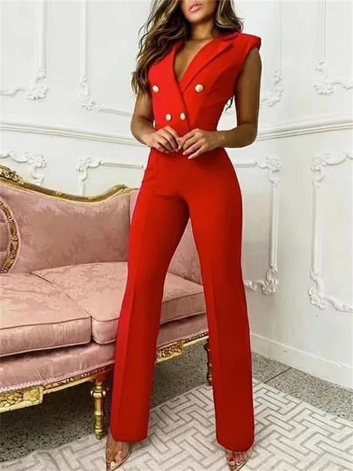 Carina® | V-neck houndstooth jumpsuit