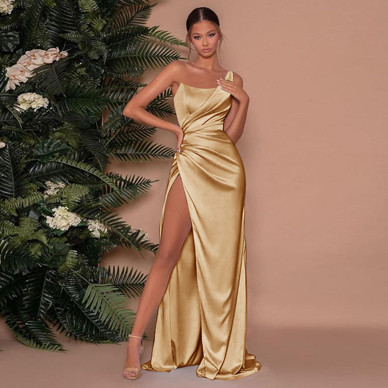 Doris | Elegant One-Shoulder Maxi Dress with Corset & High Slit for Special Occasions
