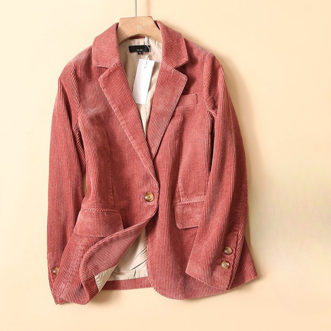 Women’s Blazer – Tailored Fit – Corduroy Textured – Single Button – Notched Lapel