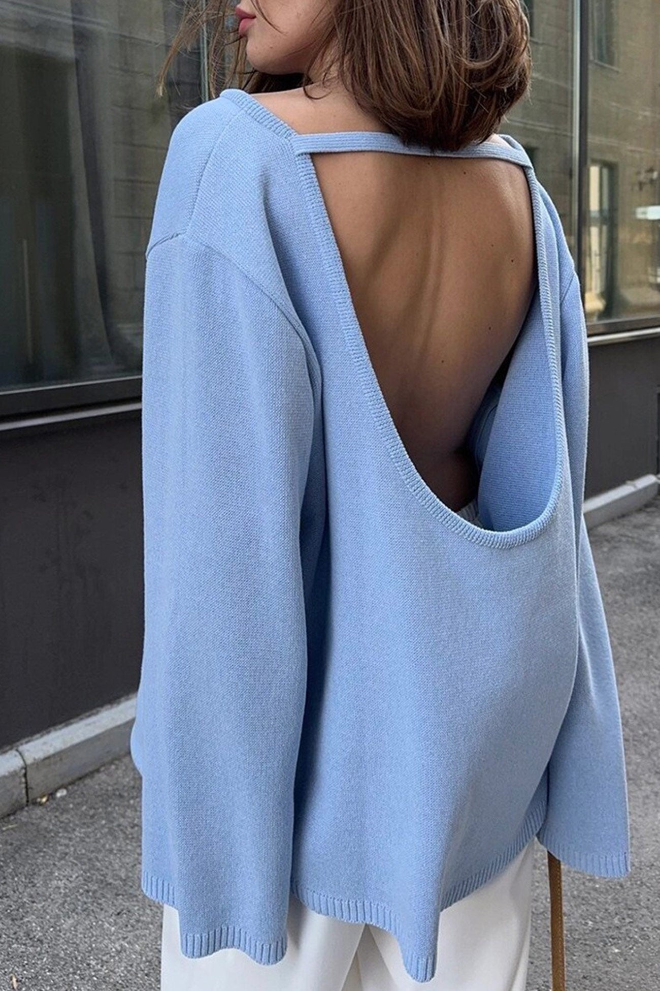 Elena® | Crew Neck Backless Cotton Sweater