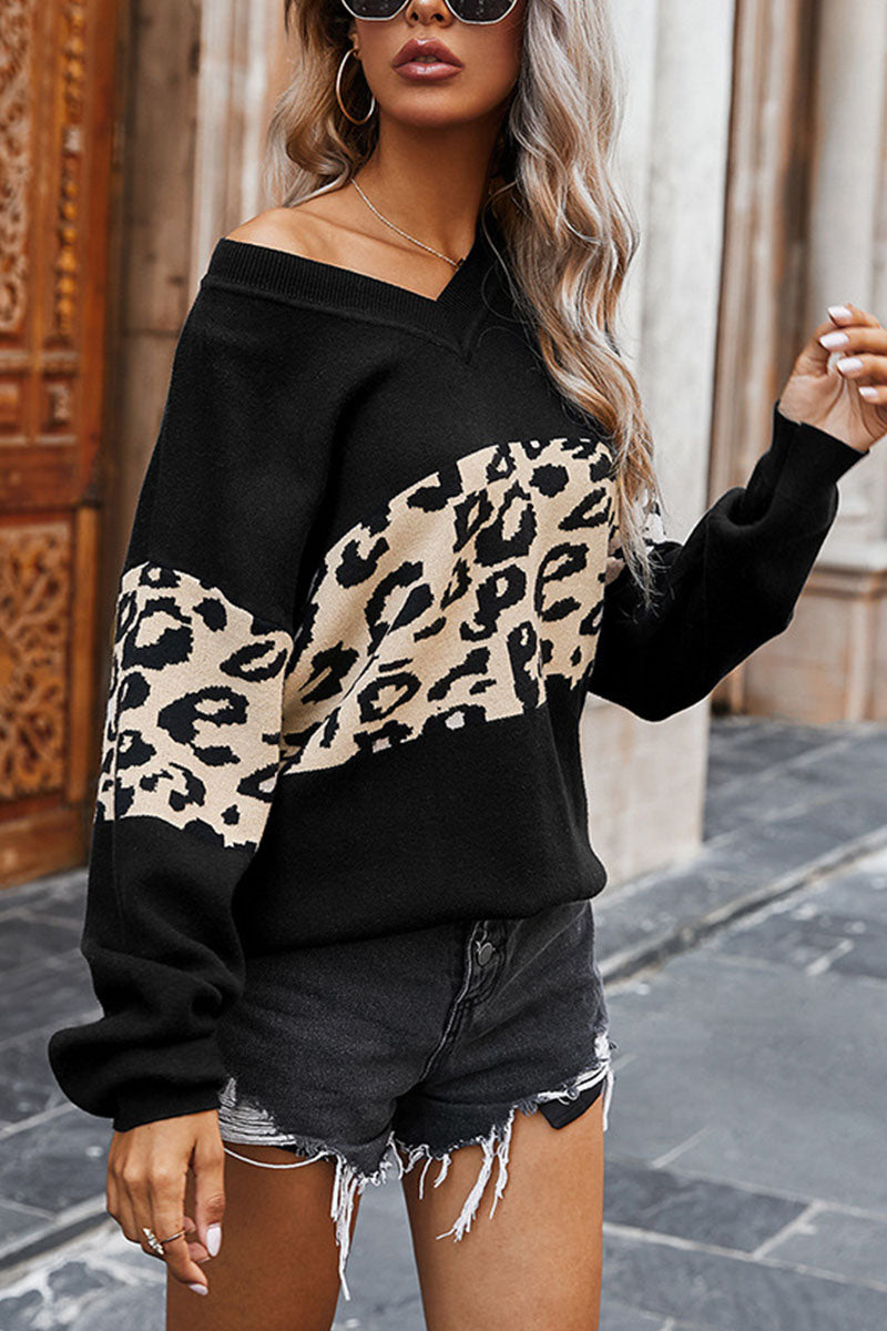Angeline's® | Fashion street leopard patchwork V-neck tops
