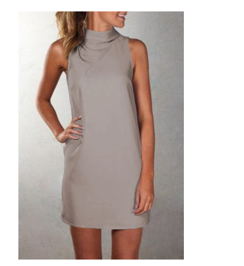 Danna® | Fashionable Casual High Neck Sleeveless Solid Color Dress