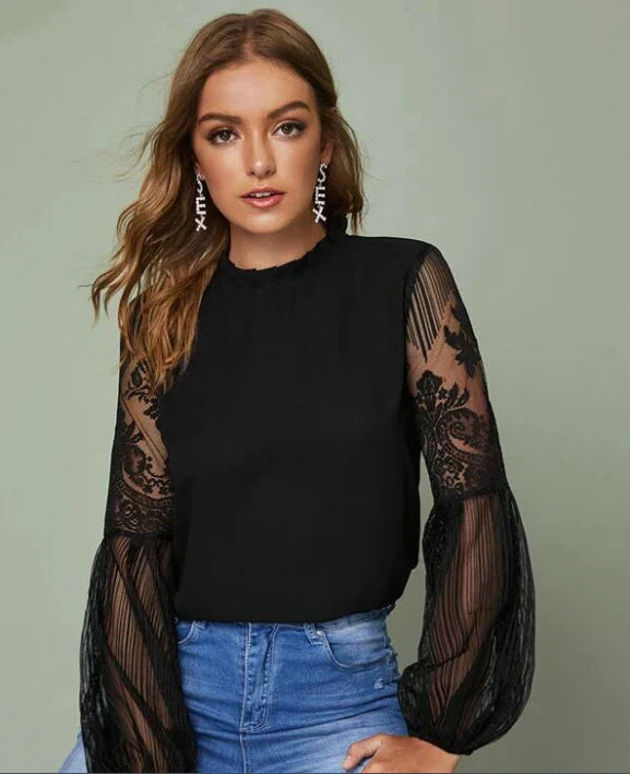 Ariadne® | Blouse With Lace Sleeves And High Collar