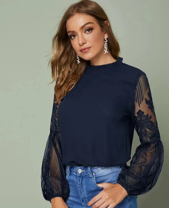 Ariadne® | Blouse With Lace Sleeves And High Collar