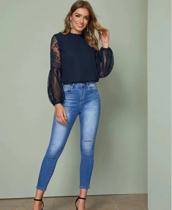 Ariadne® | Blouse With Lace Sleeves And High Collar