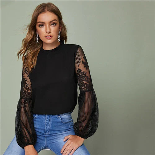 Ariadne® | Blouse With Lace Sleeves And High Collar