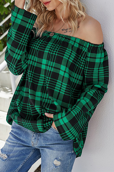 Aldina® | Casual Loose Plaid Off Shoulder Blouse