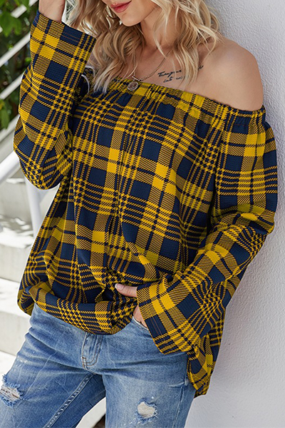 Aldina® | Casual Loose Plaid Off Shoulder Blouse