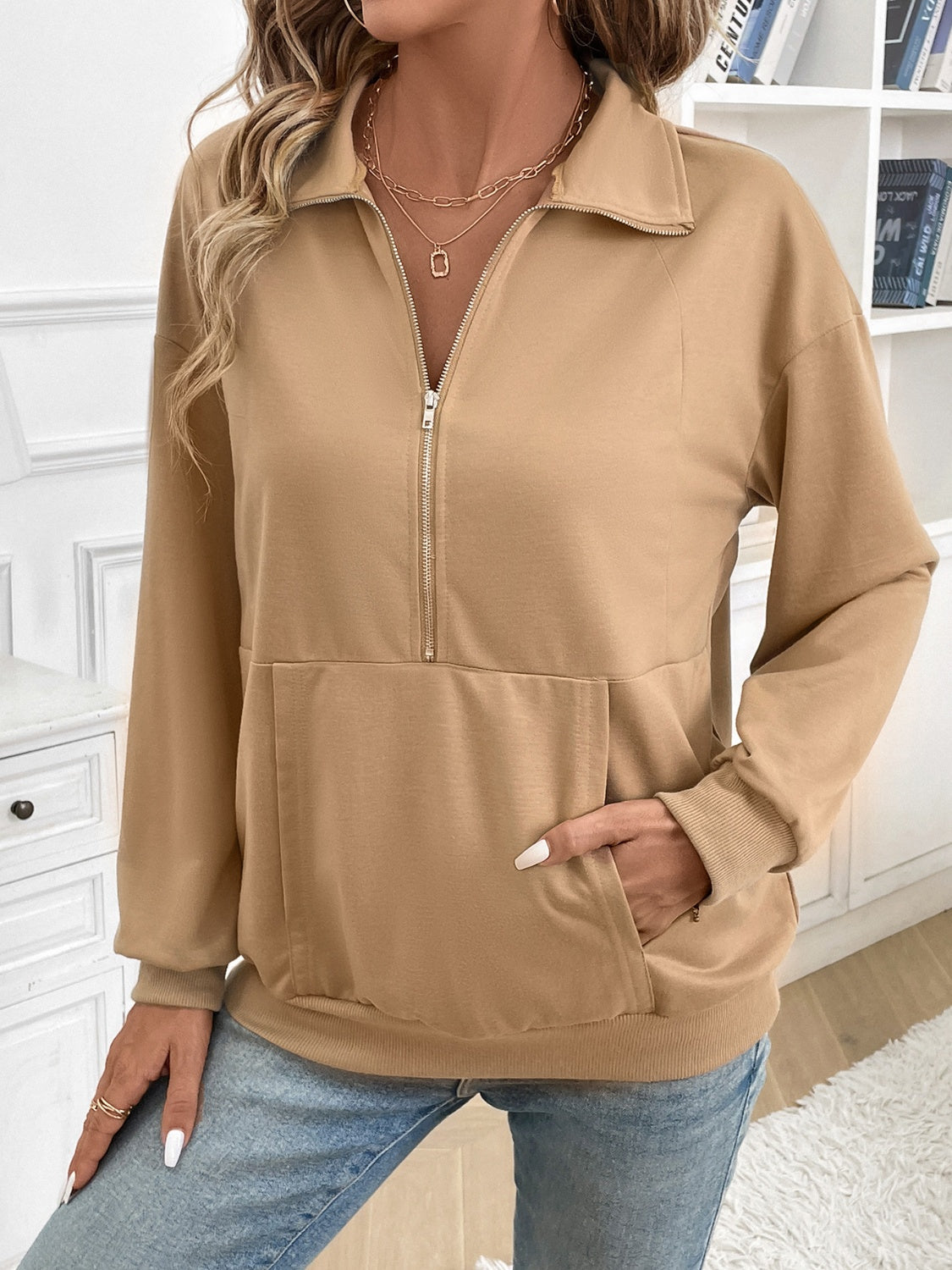 Carmen® | Long sleeve half zip sweatshirt with kangaroo pocket