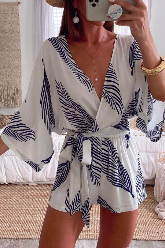 Amanda® | White romper with plant print