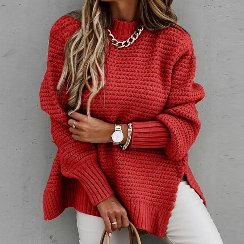 Ava® | Knitted sweater with side slit and drawstring