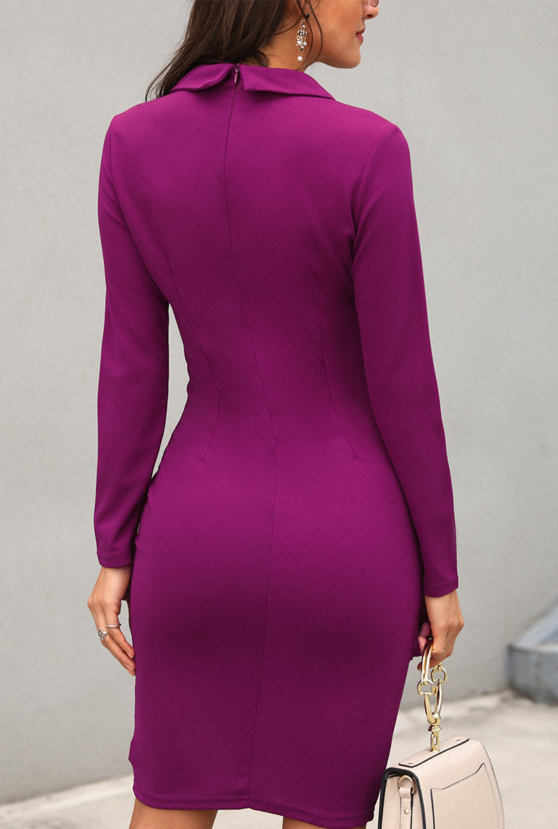Araceli® | Dress Casual Solid Color Patchwork Turn-Up Collar Pencil Skirt