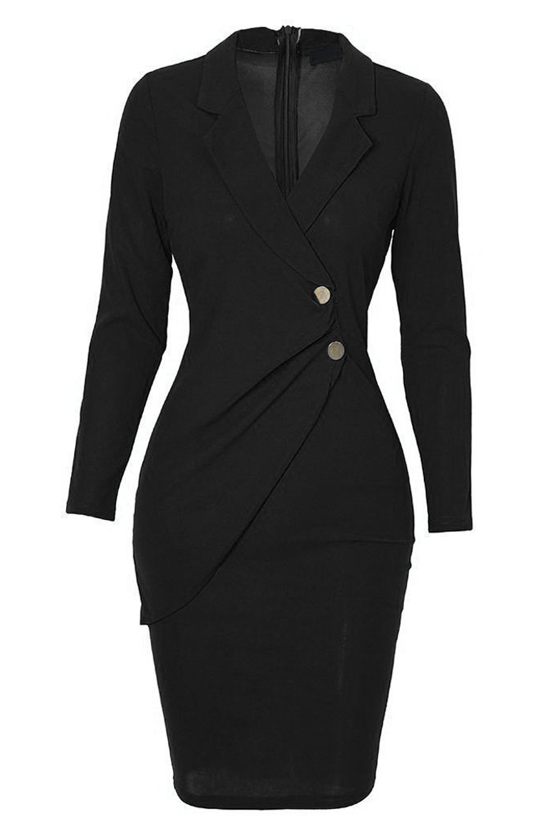 Araceli® | Dress Casual Solid Color Patchwork Turn-Up Collar Pencil Skirt