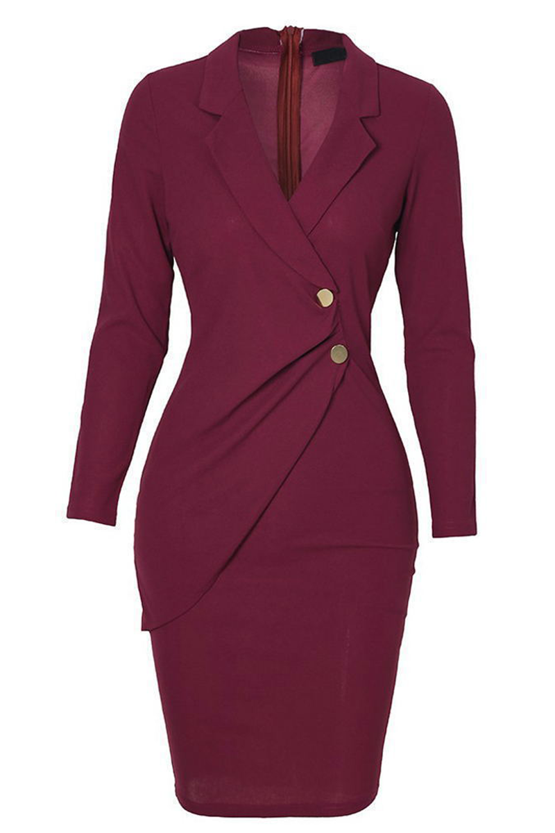 Araceli® | Dress Casual Solid Color Patchwork Turn-Up Collar Pencil Skirt