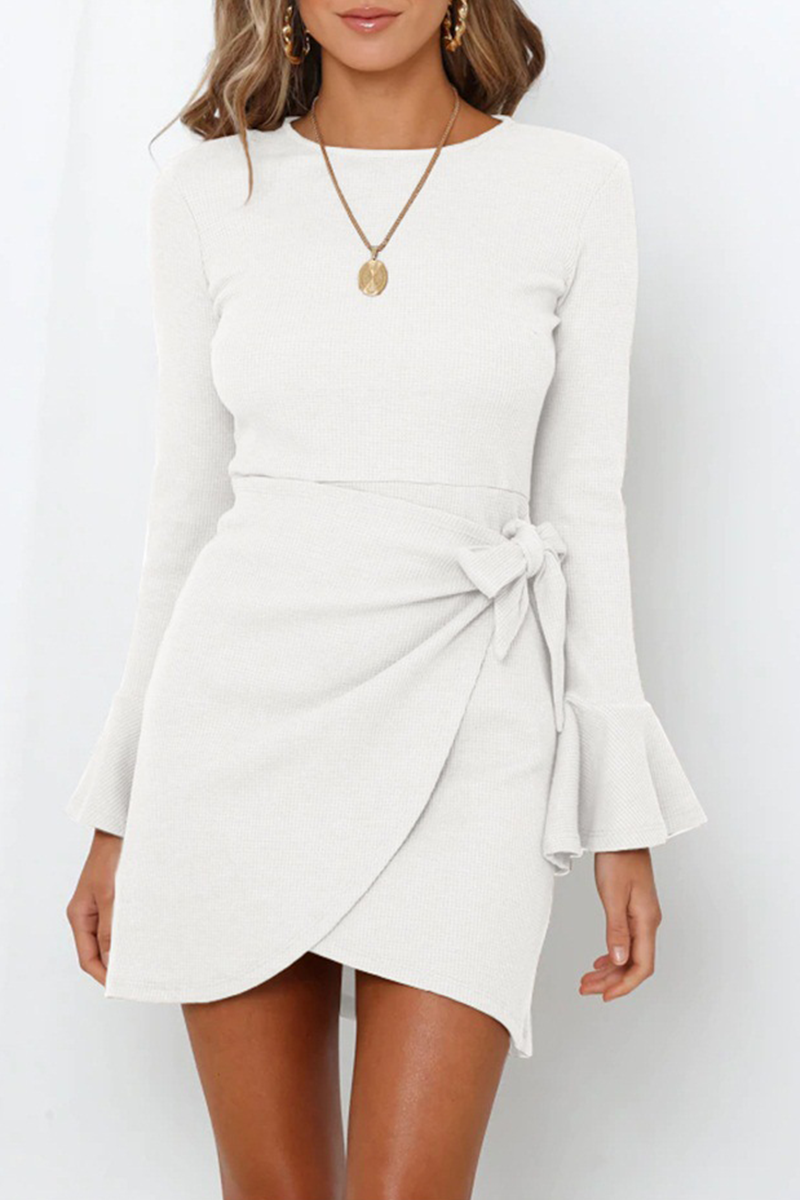 Amelia® | Casual Long Sleeve Round Neck Ruffle Mini Dress