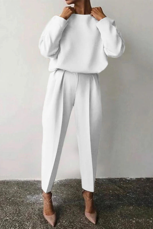 Consuelo | Casual solid color long sleeve O-neck two piece suits