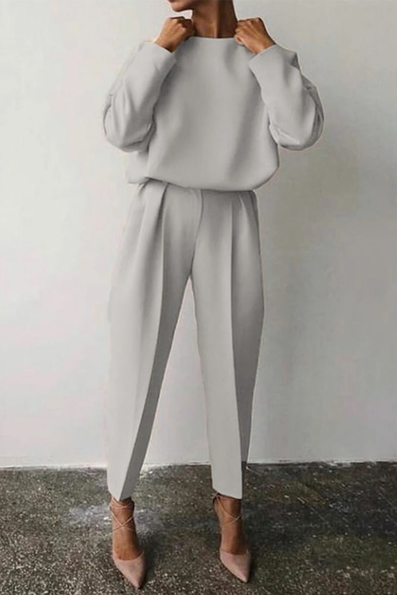 Consuelo | Casual solid color long sleeve O-neck two piece suits