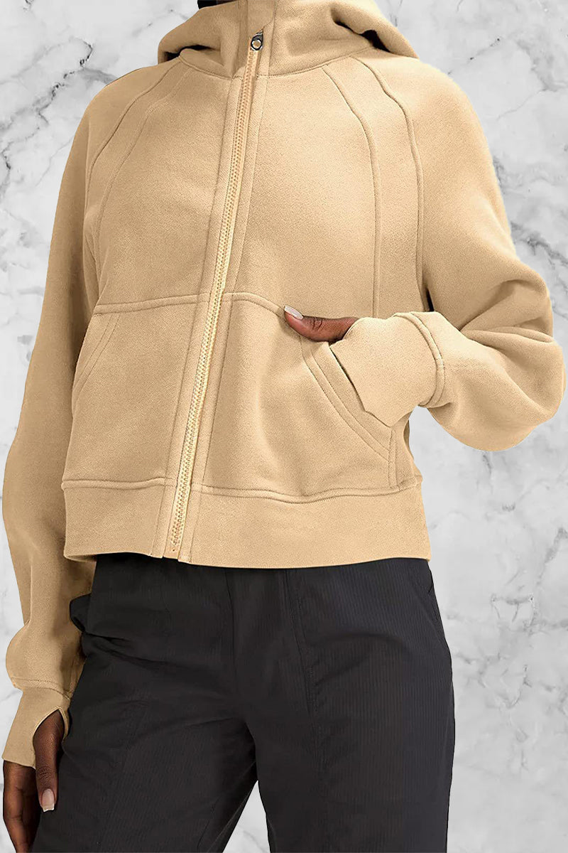 Amada | Street Solid Solid Color Tops with Hood and Collar