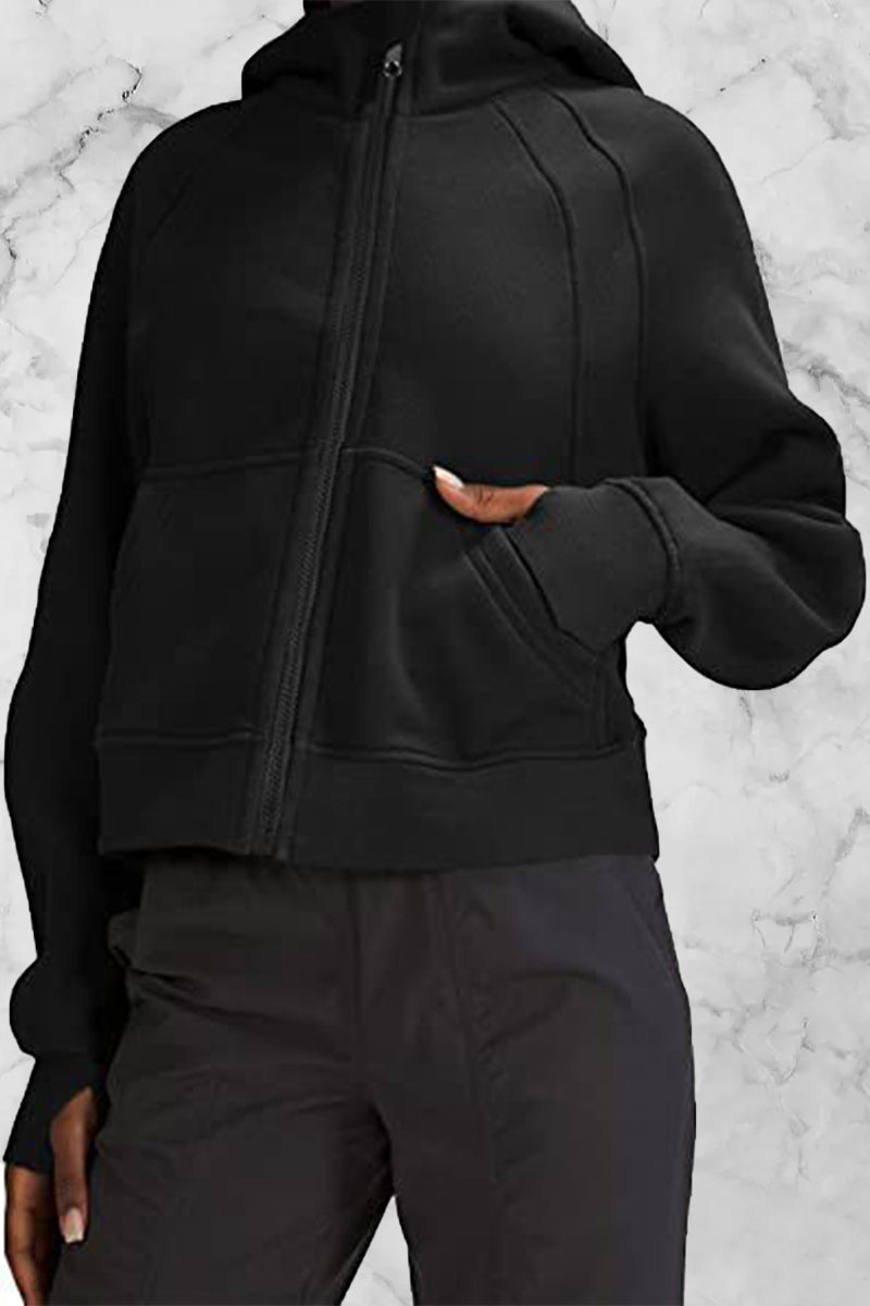 Amada | Street Solid Solid Color Tops with Hood and Collar