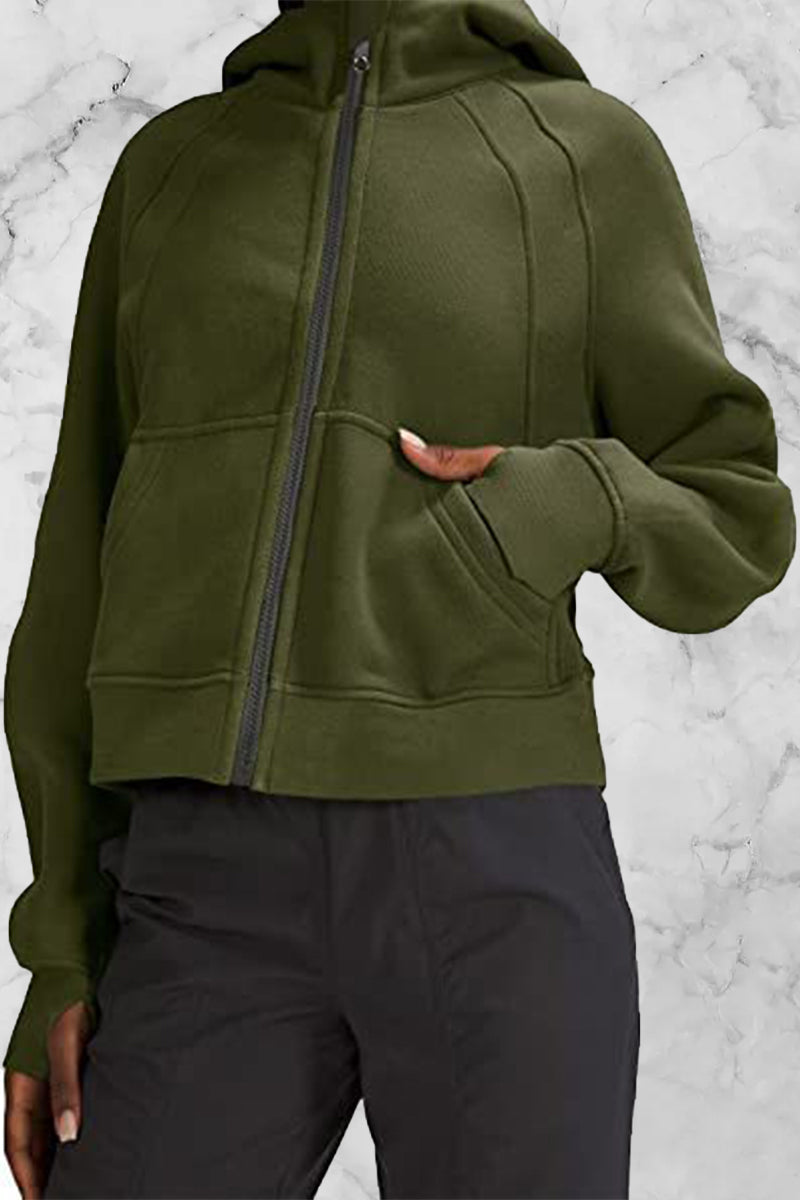 Amada | Street Solid Solid Color Tops with Hood and Collar