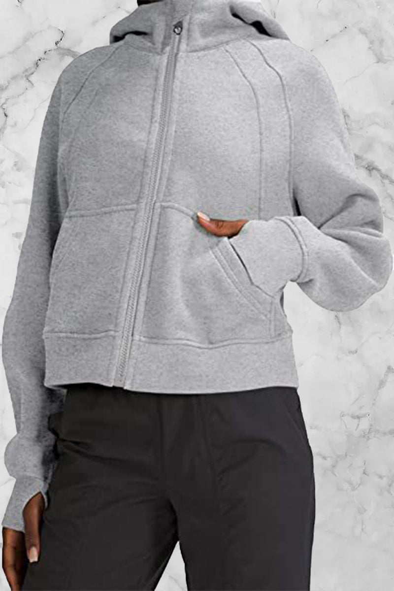 Amada | Street Solid Solid Color Tops with Hood and Collar