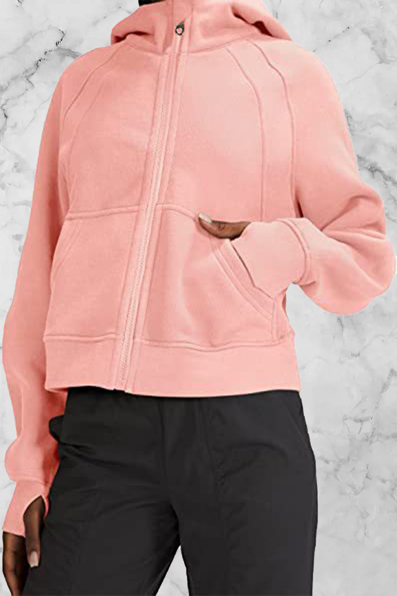 Amada | Street Solid Solid Color Tops with Hood and Collar