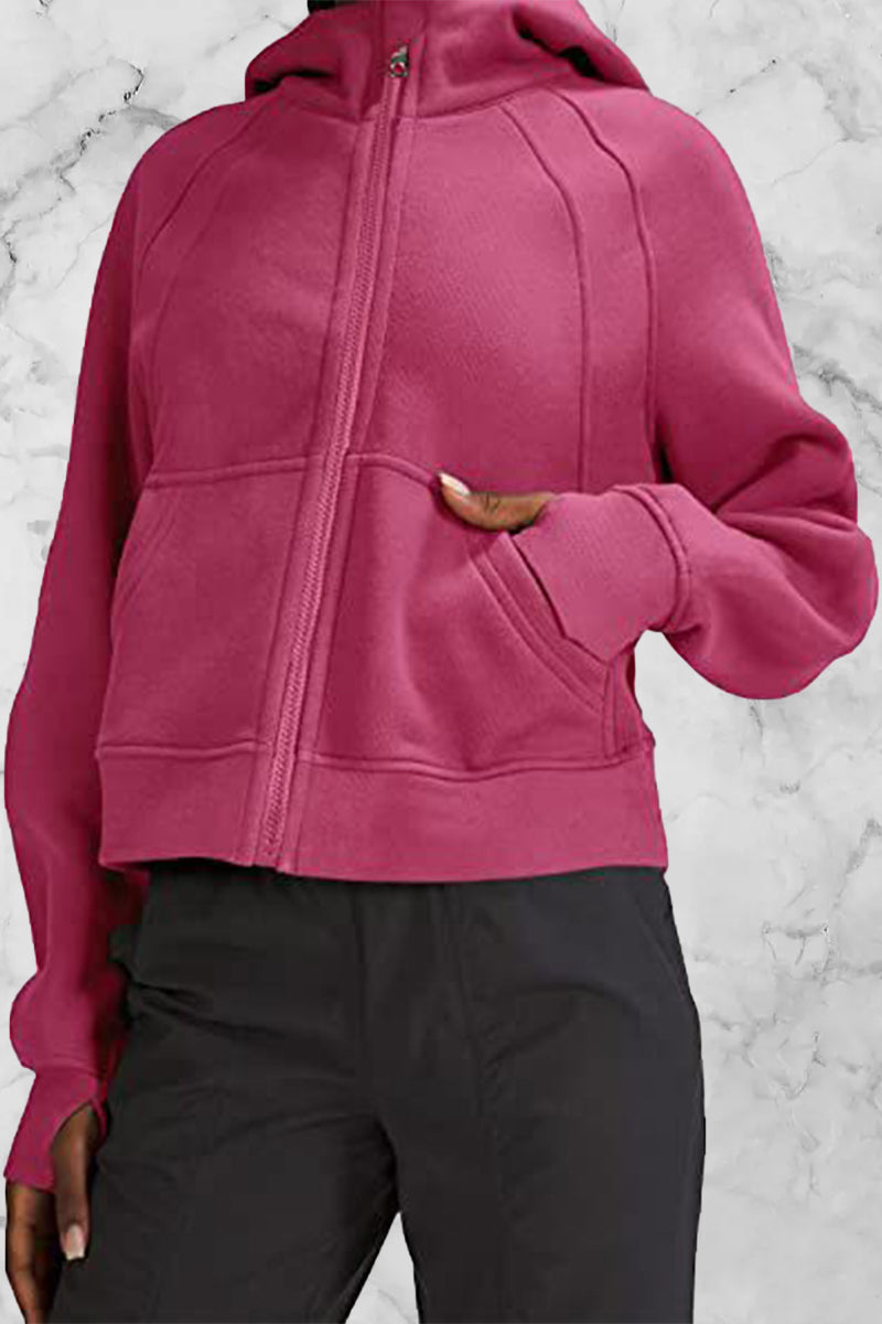 Amada | Street Solid Solid Color Tops with Hood and Collar