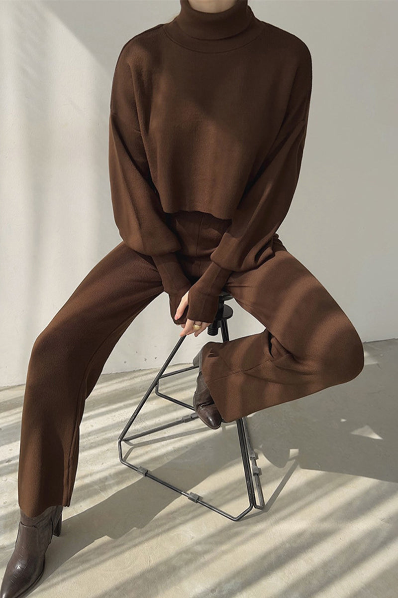 Elisa | Casual solid color turtleneck long sleeve two piece sweater