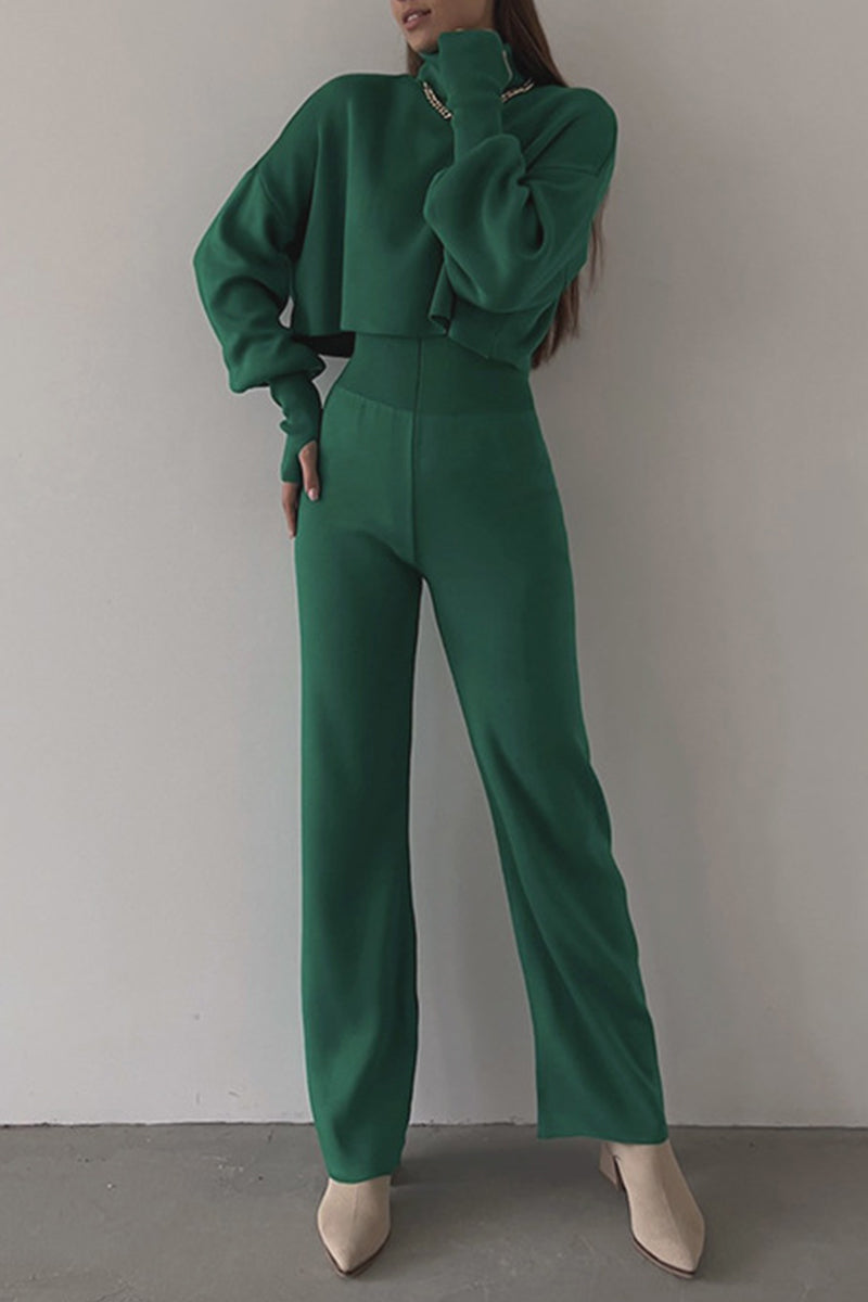 Elisa | Casual solid color turtleneck long sleeve two piece sweater