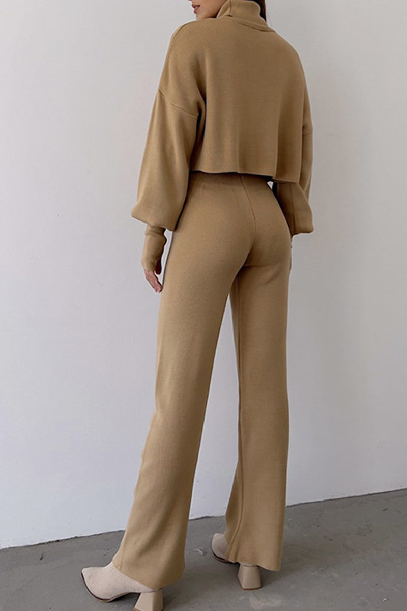 Elisa | Casual solid color turtleneck long sleeve two piece sweater