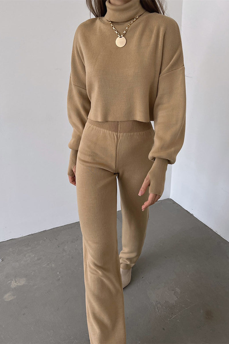 Elisa | Casual solid color turtleneck long sleeve two piece sweater