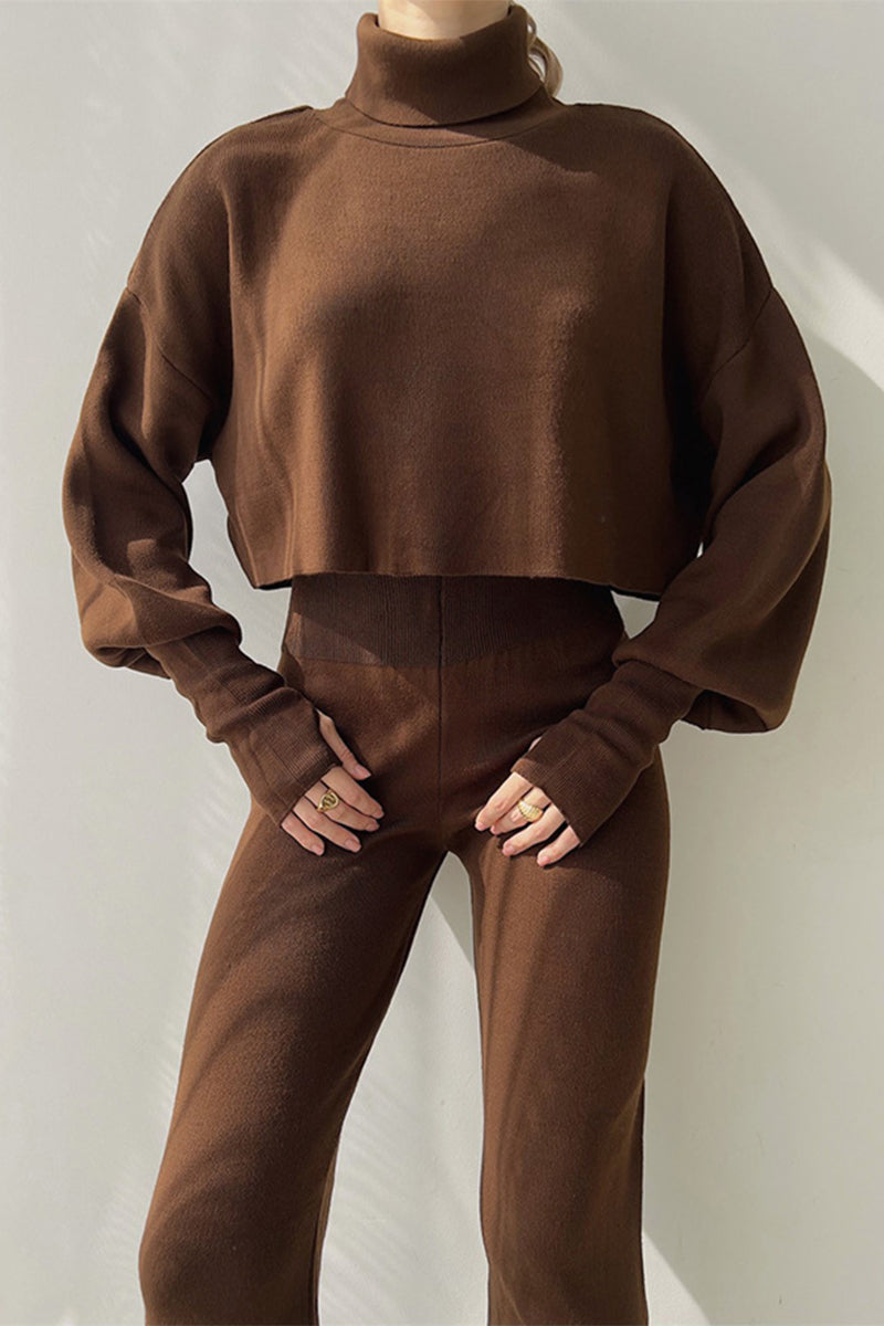 Elisa | Casual solid color turtleneck long sleeve two piece sweater