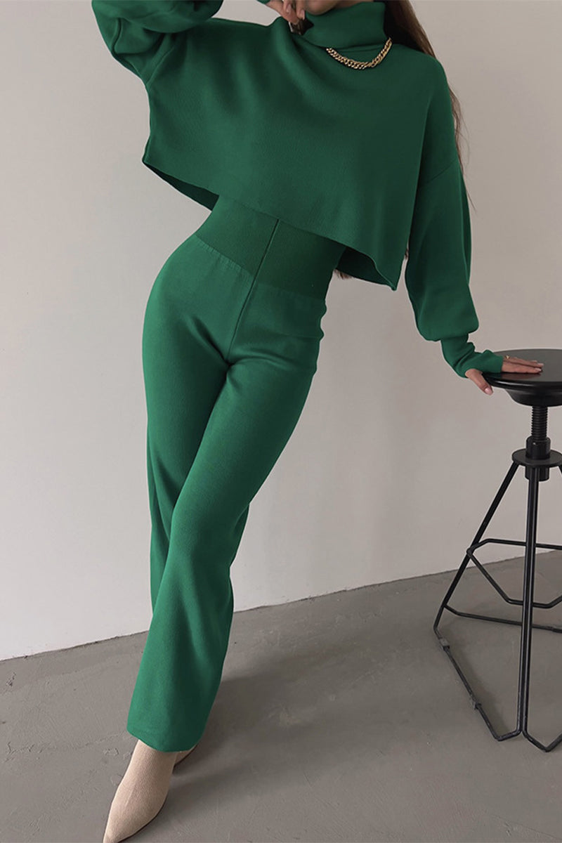 Elisa | Casual solid color turtleneck long sleeve two piece sweater