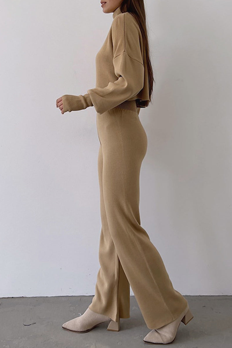 Elisa | Casual solid color turtleneck long sleeve two piece sweater