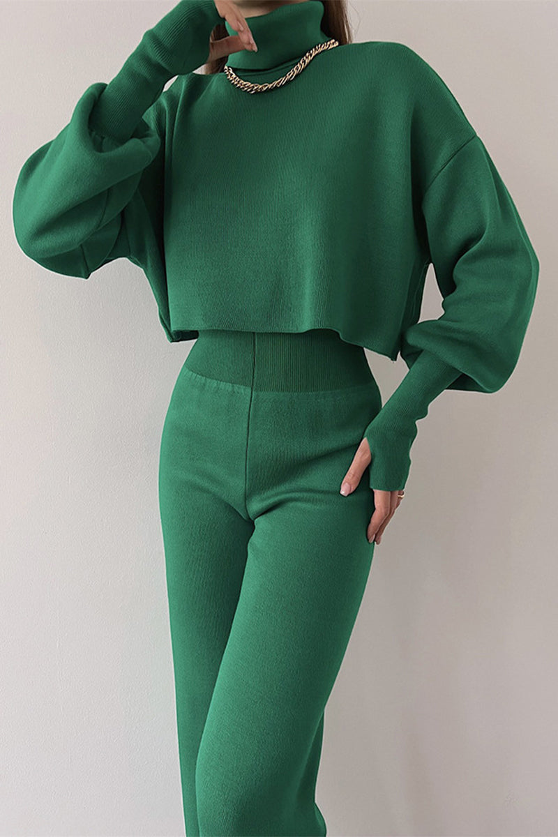 Elisa | Casual solid color turtleneck long sleeve two piece sweater