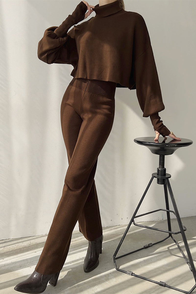 Elisa | Casual solid color turtleneck long sleeve two piece sweater