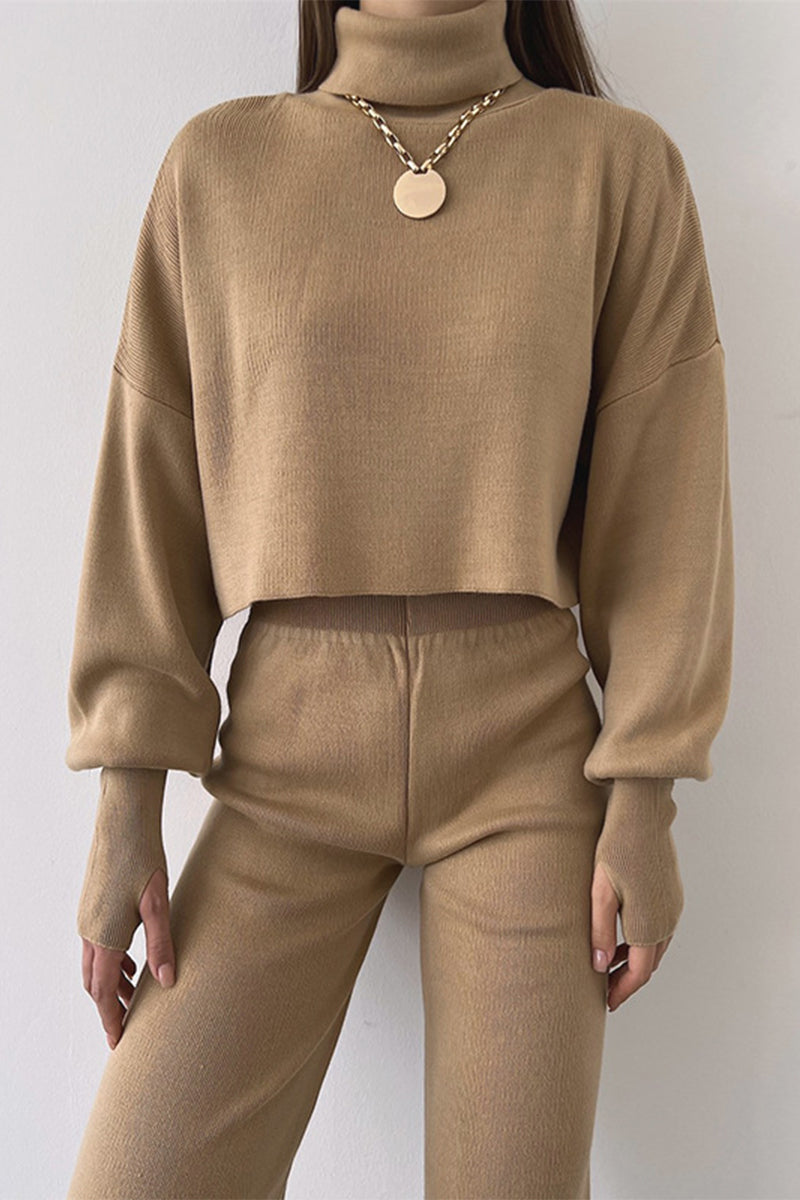 Elisa | Casual solid color turtleneck long sleeve two piece sweater