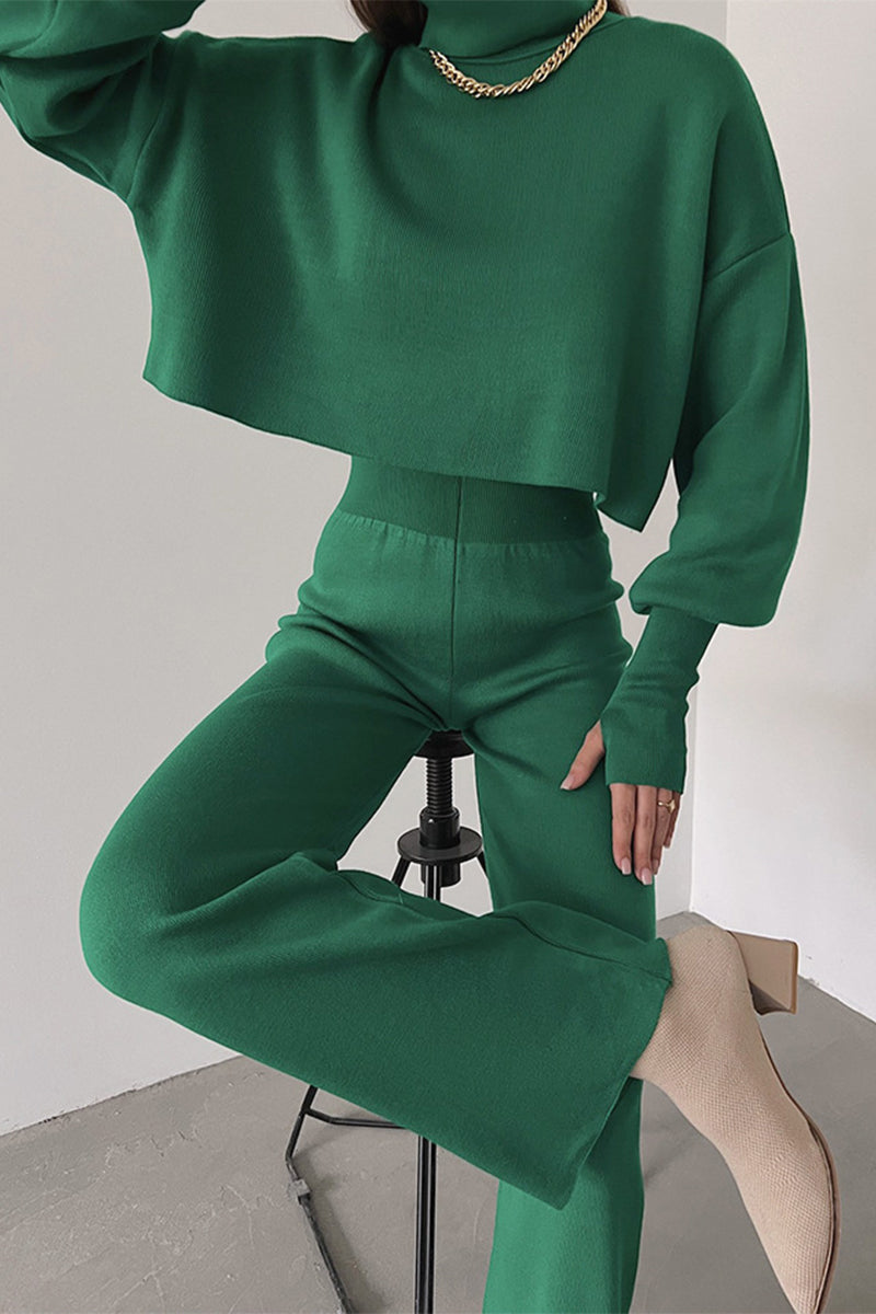 Elisa | Casual solid color turtleneck long sleeve two piece sweater