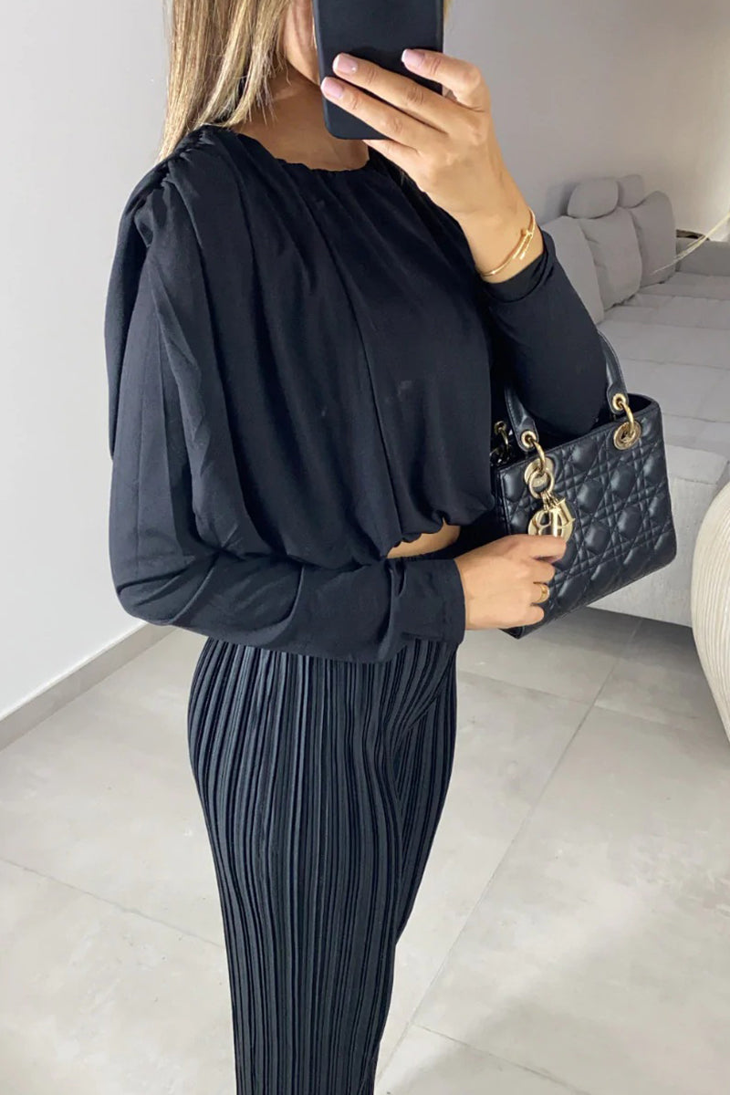 Dorotea | Plain, long-sleeved two-piece suit with an O-neck