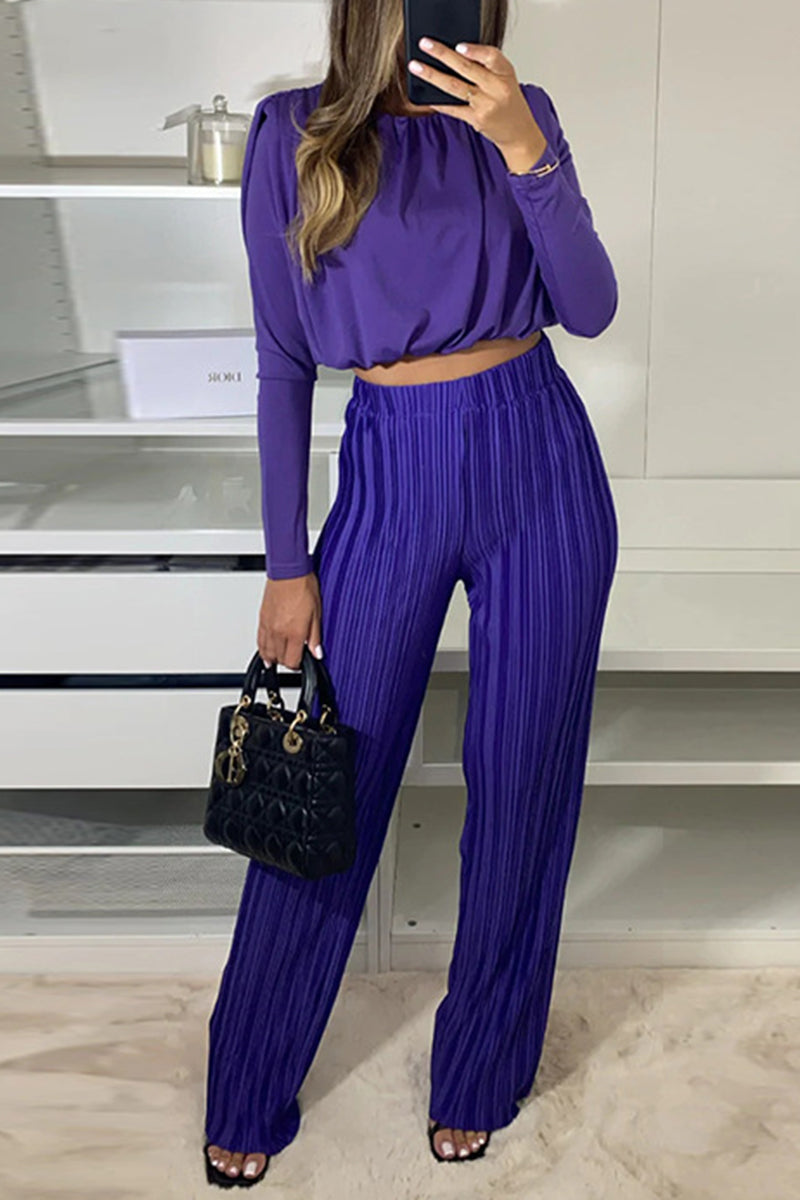 Dorotea | Plain, long-sleeved two-piece suit with an O-neck